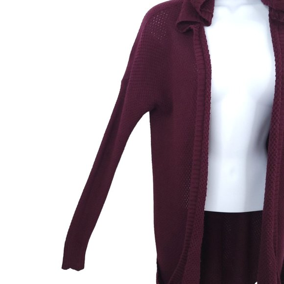American Eagle Open Front Hoodie Cardigan Womens Size S Wine Pockets Cable Knit - Picture 6 of 15